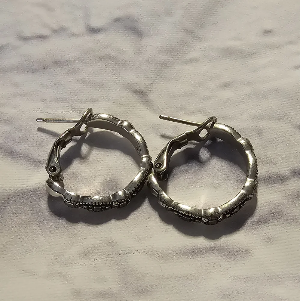 Sterling Silver Marcasite Hoop Earrings - Picture 1 of 4